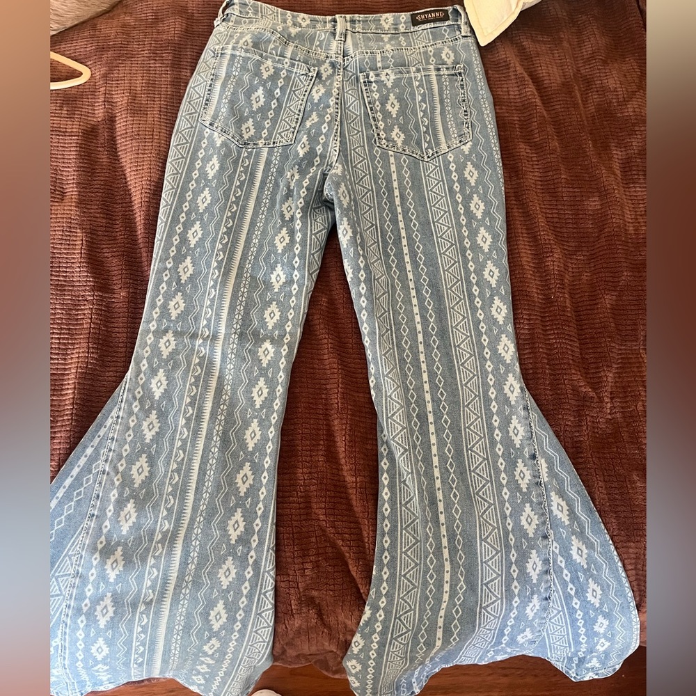Light Blue and White Flared Jeans